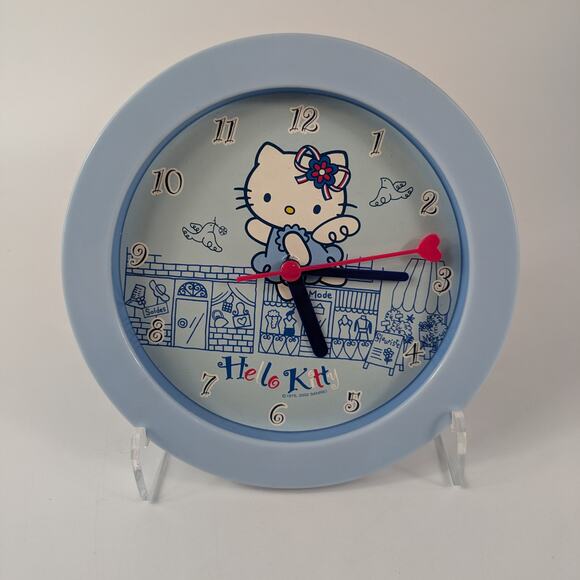Sanrio Hello Kitty Wall Clock Working Vintage 2002 Baby Blue Angel 7.75" Heart - Picture 1 of 14